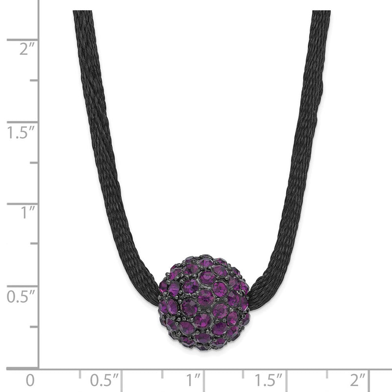 Fashion 1928 Black-Plated Purple Glass Stone Ball W/ 3In Ext Necklace