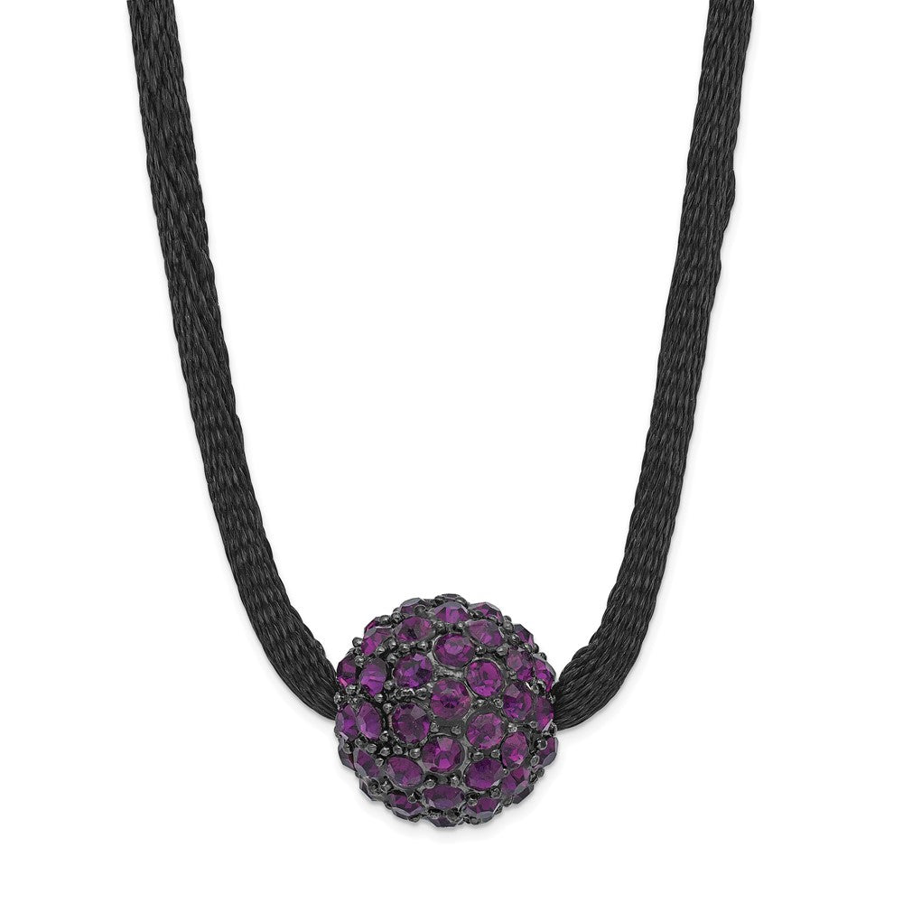 Fashion 1928 Black-Plated Purple Glass Stone Ball W/ 3In Ext Necklace