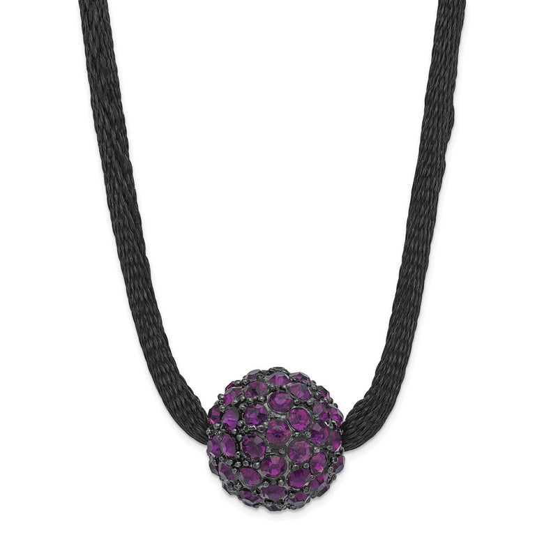 Fashion 1928 Black-Plated Purple Glass Stone Ball W/ 3In Ext Necklace