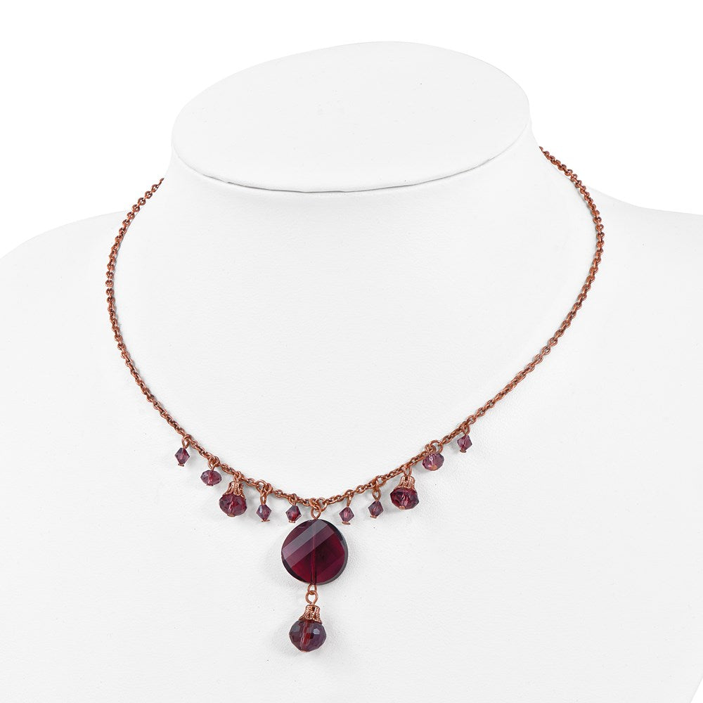 Fashion 1928 Jewelry Rose-Tone Purple Faceted Glass Dangle Beads 16 Inch Necklace With 3 Extension