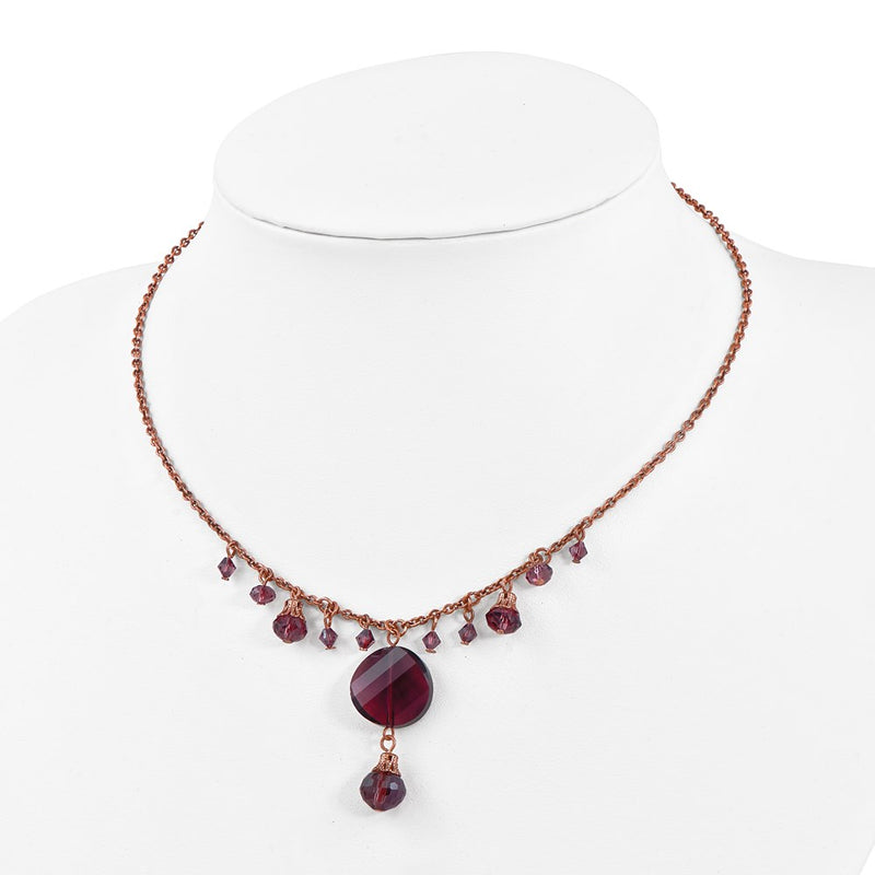 Fashion 1928 Jewelry Rose-Tone Purple Faceted Glass Dangle Beads 16 Inch Necklace With 3 Extension