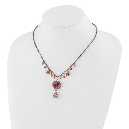 Fashion 1928 Jewelry Rose-Tone Purple Faceted Glass Dangle Beads 16 Inch Necklace With 3 Extension