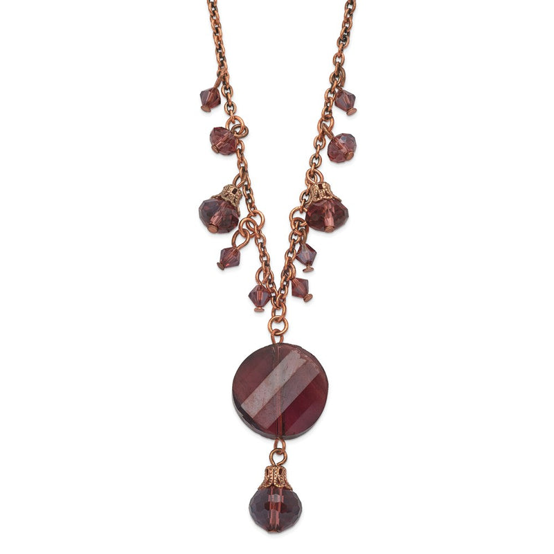 Fashion 1928 Jewelry Rose-Tone Purple Faceted Glass Dangle Beads 16 Inch Necklace With 3 Extension