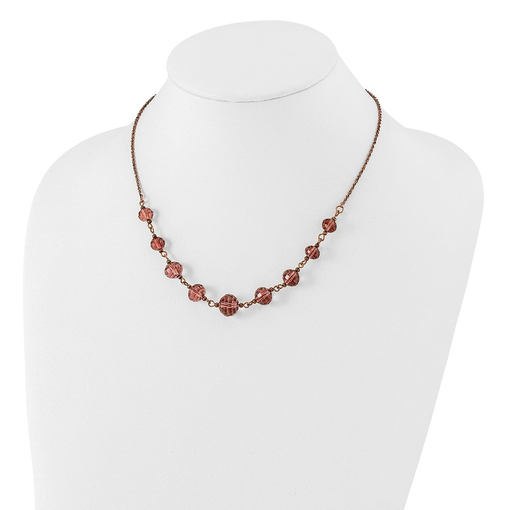 Fashion 1928 Jewelry Rose-Tone Purple Glass Faceted Graduated Bead 16 Inch Necklace With 3 Extension