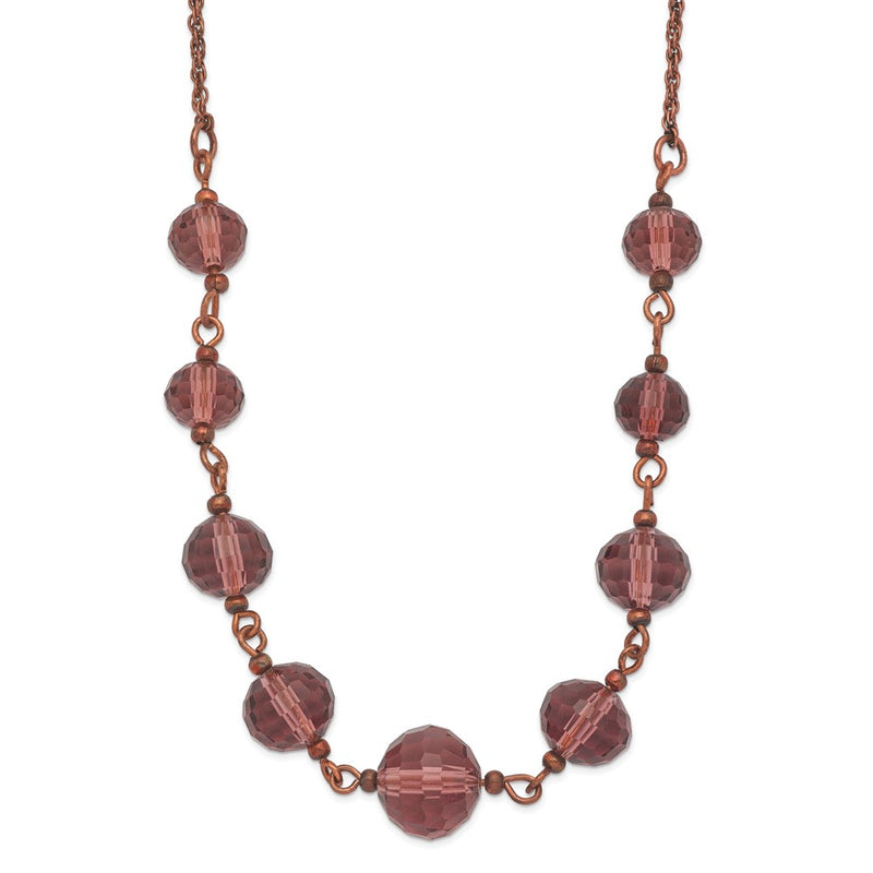 Fashion 1928 Jewelry Rose-Tone Purple Glass Faceted Graduated Bead 16 Inch Necklace With 3 Extension