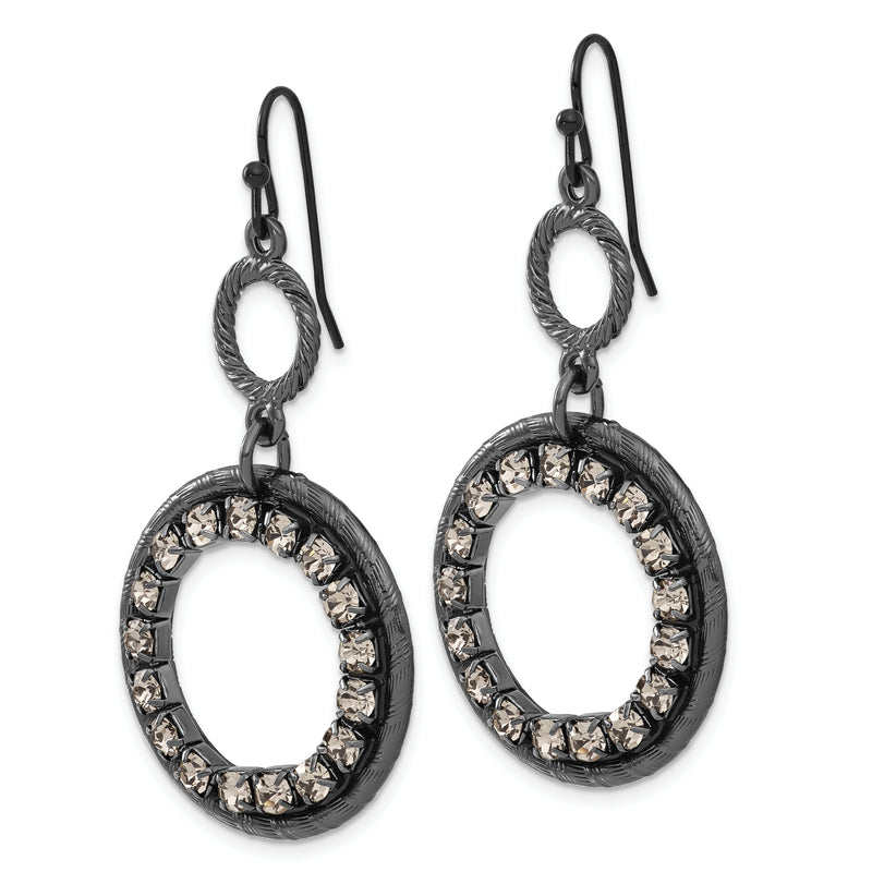 Fashion 1928 Black-Plated Smoky Crystal Circle Dangle Earrings