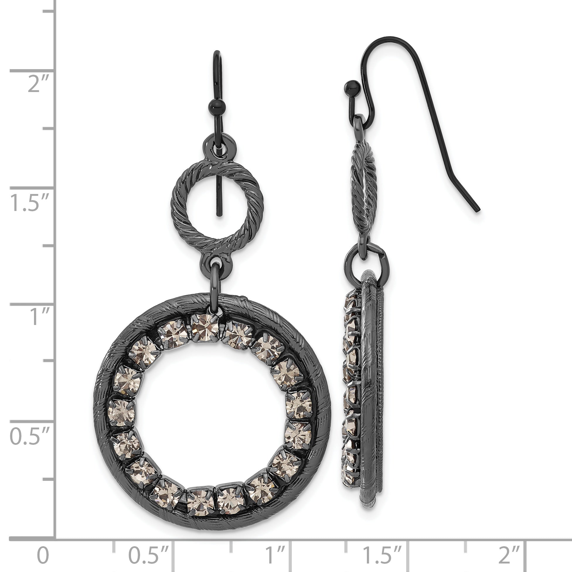 Fashion 1928 Black-Plated Smoky Crystal Circle Dangle Earrings