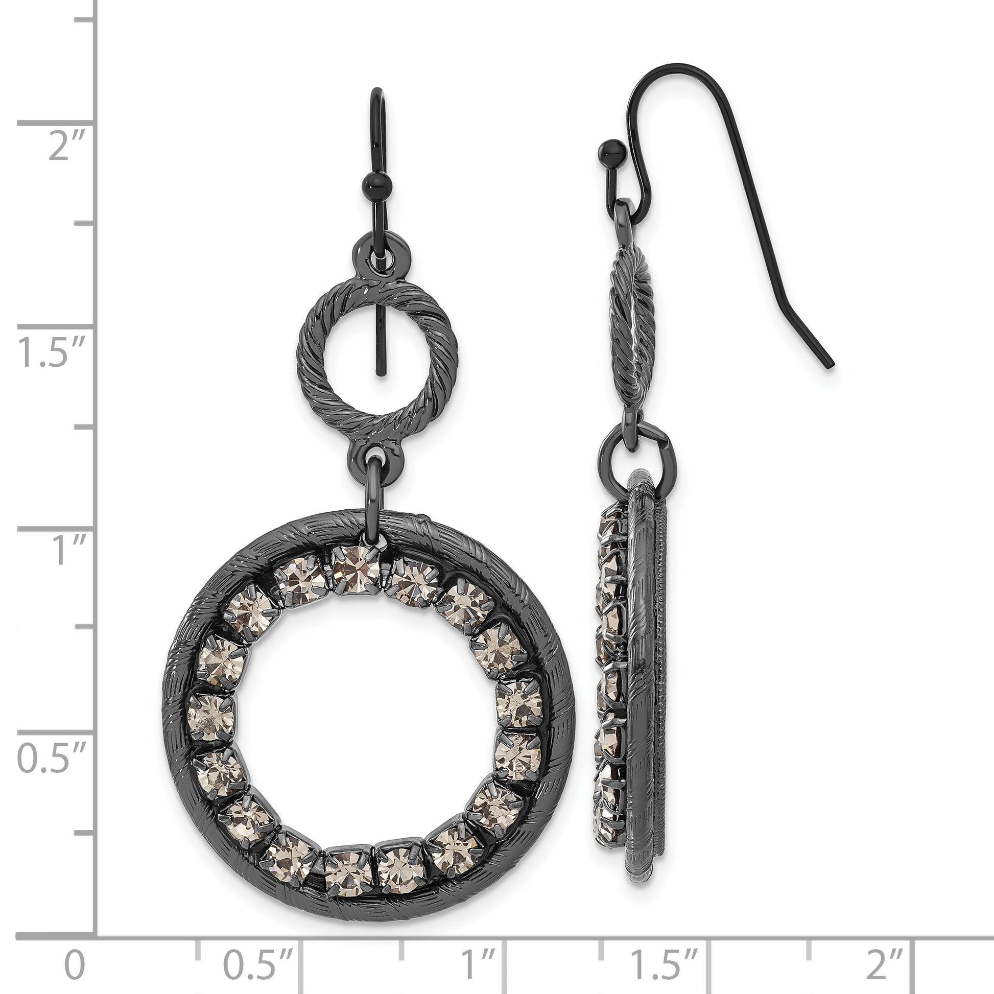 Fashion 1928 Black-Plated Smoky Crystal Circle Dangle Earrings
