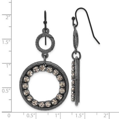 Fashion 1928 Black-Plated Smoky Crystal Circle Dangle Earrings