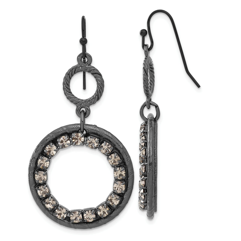 Fashion 1928 Black-Plated Smoky Crystal Circle Dangle Earrings