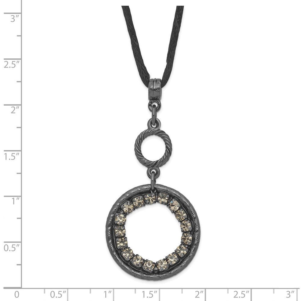 Fashion 1928 Black-Plated Smoky Crystal Circle W/ 3In Ext Necklace