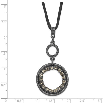 Fashion 1928 Black-Plated Smoky Crystal Circle W/ 3In Ext Necklace