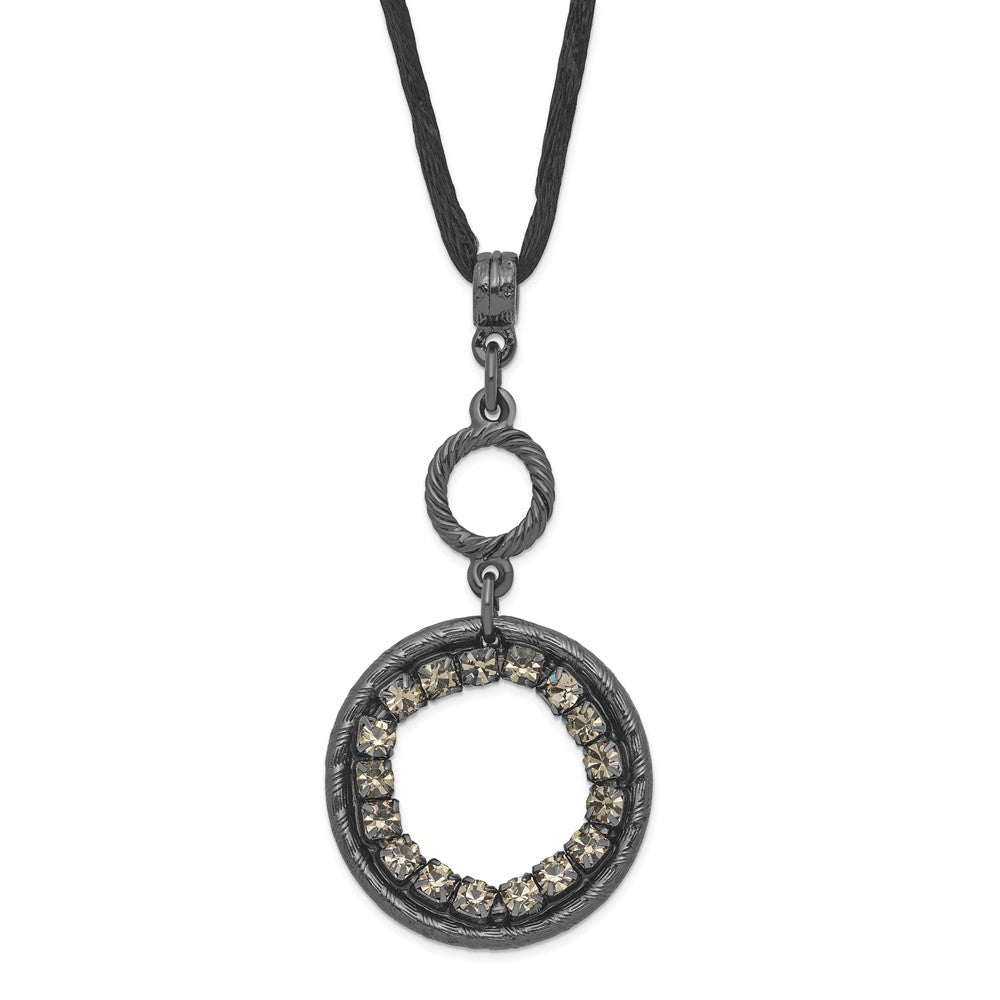 Fashion 1928 Black-Plated Smoky Crystal Circle W/ 3In Ext Necklace