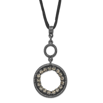 Fashion 1928 Black-Plated Smoky Crystal Circle W/ 3In Ext Necklace
