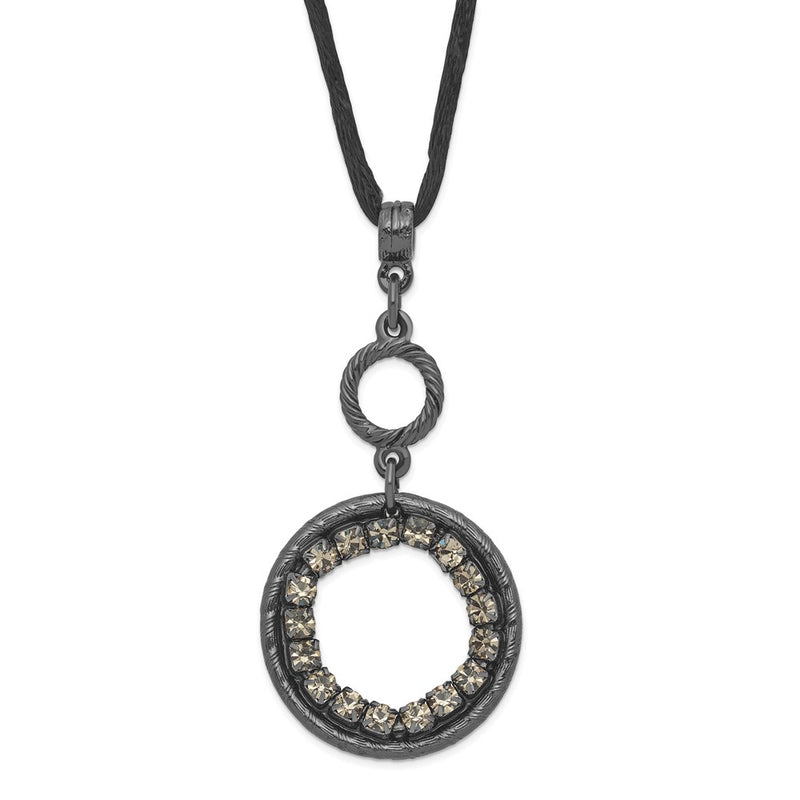 Fashion 1928 Black-Plated Smoky Crystal Circle W/ 3In Ext Necklace