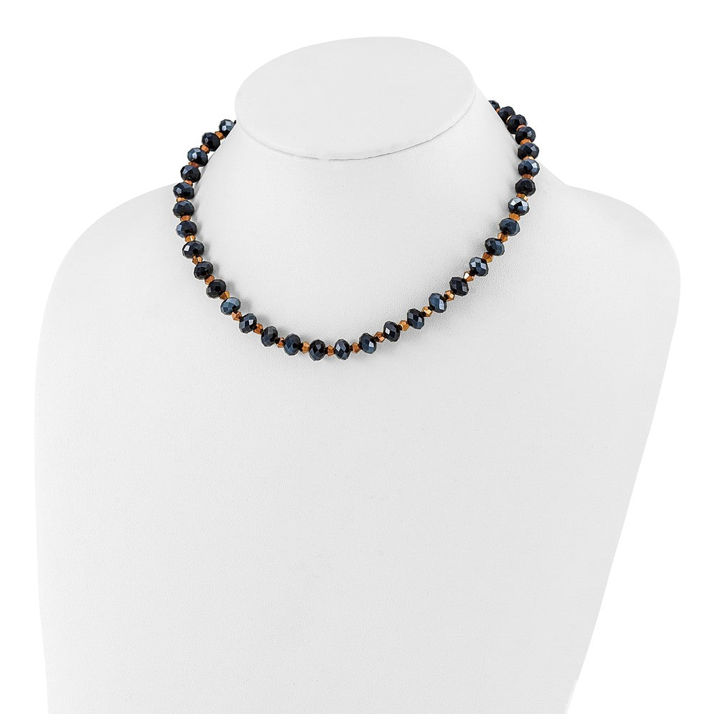 Fashion 1928 Jewelry Black-Plated Black And Brown Faceted Glass Beads Adjustable 16 Inch Necklace With 3 Extension