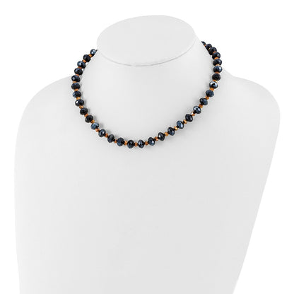 Fashion 1928 Jewelry Black-Plated Black And Brown Faceted Glass Beads Adjustable 16 Inch Necklace With 3 Extension