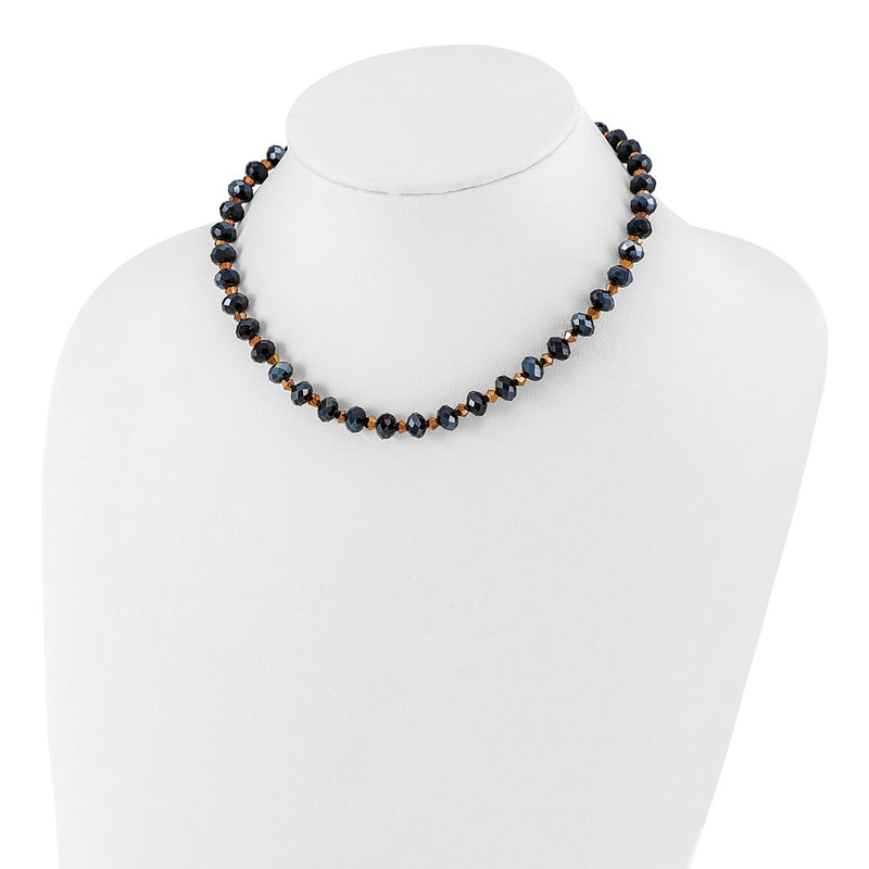 Fashion 1928 Jewelry Black-Plated Black And Brown Faceted Glass Beads Adjustable 16 Inch Necklace With 3 Extension