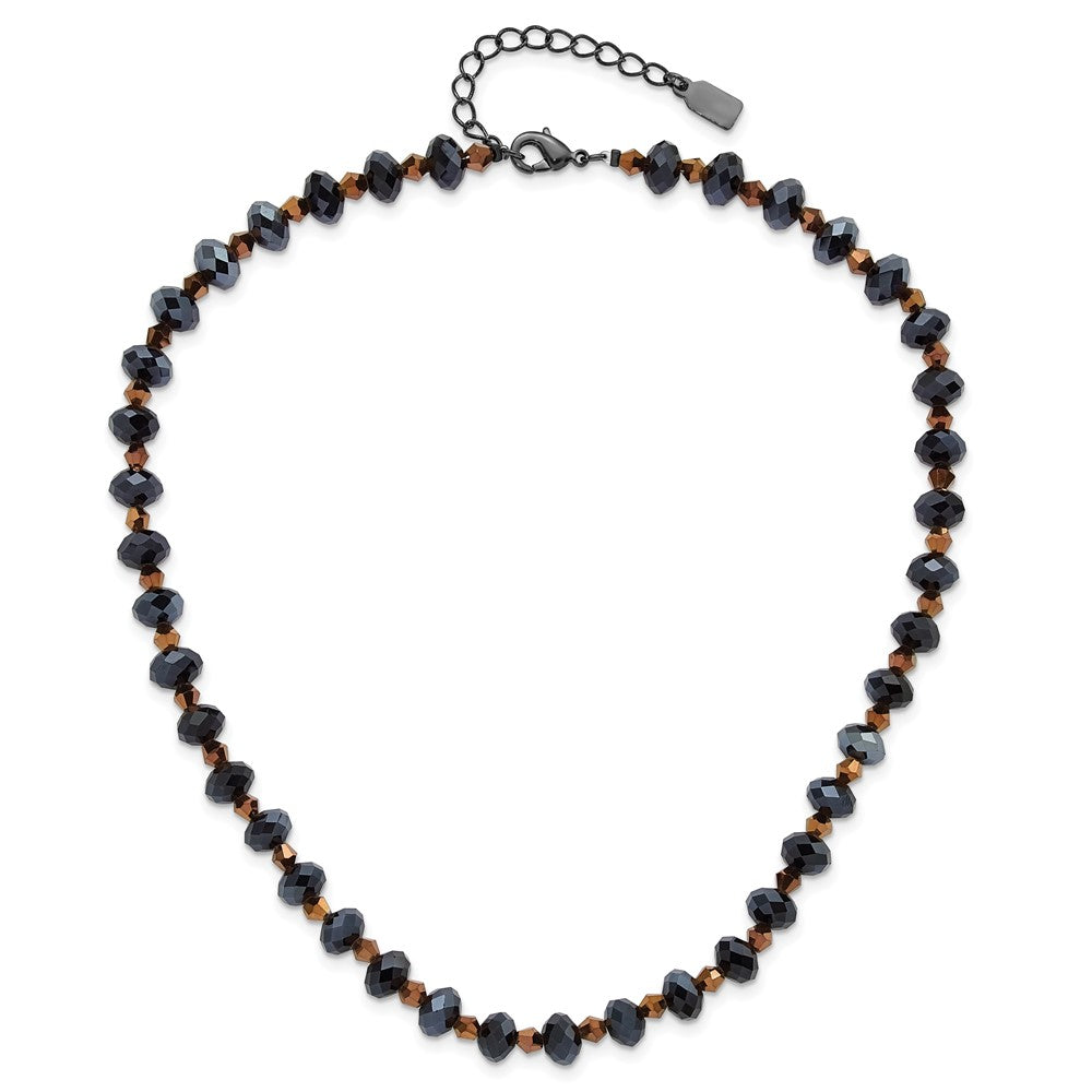 Fashion 1928 Jewelry Black-Plated Black And Brown Faceted Glass Beads Adjustable 16 Inch Necklace With 3 Extension