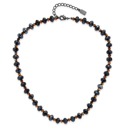 Fashion 1928 Jewelry Black-Plated Black And Brown Faceted Glass Beads Adjustable 16 Inch Necklace With 3 Extension