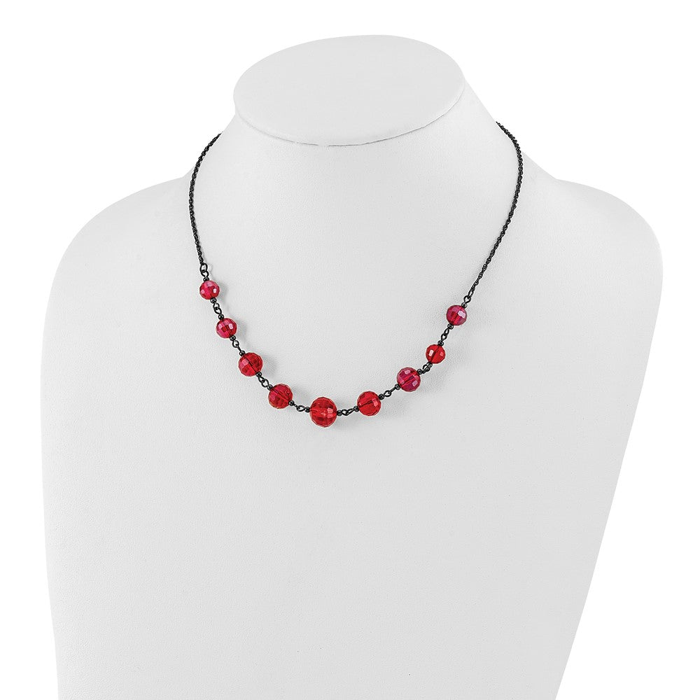 Fashion 1928 Jewelry Black-Plated Red Glass Faceted Graduated Bead 16 Inch Necklace With 3 Extension