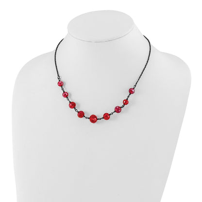 Fashion 1928 Jewelry Black-Plated Red Glass Faceted Graduated Bead 16 Inch Necklace With 3 Extension
