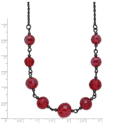 Fashion 1928 Jewelry Black-Plated Red Glass Faceted Graduated Bead 16 Inch Necklace With 3 Extension