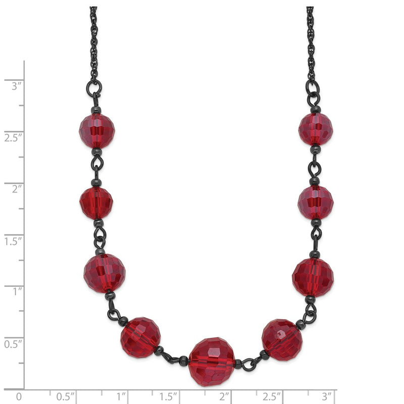 Fashion 1928 Jewelry Black-Plated Red Glass Faceted Graduated Bead 16 Inch Necklace With 3 Extension