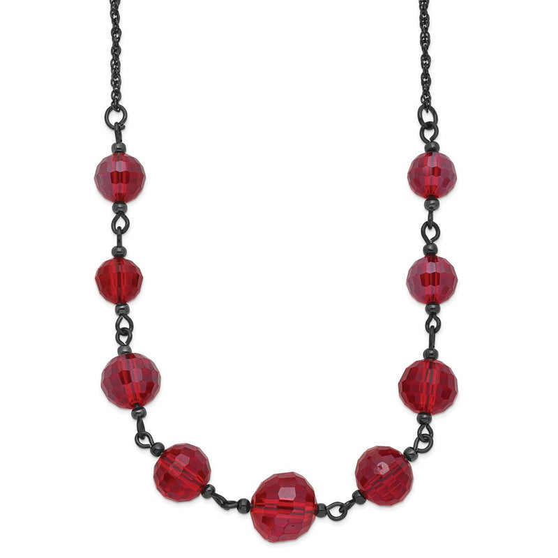 Fashion 1928 Jewelry Black-Plated Red Glass Faceted Graduated Bead 16 Inch Necklace With 3 Extension
