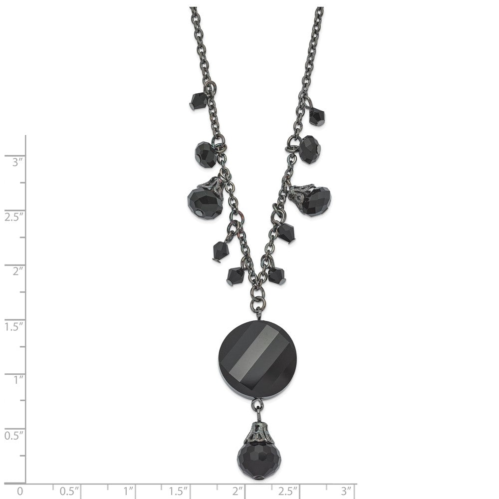 Fashion 1928 Jewelry Black-Plated Jet Black Faceted Glass Dangle Beads 16 Inch Necklace With 3 Extension