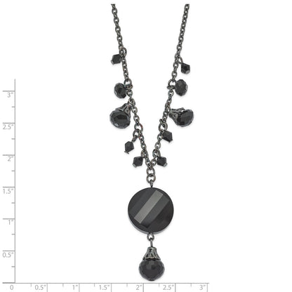 Fashion 1928 Jewelry Black-Plated Jet Black Faceted Glass Dangle Beads 16 Inch Necklace With 3 Extension