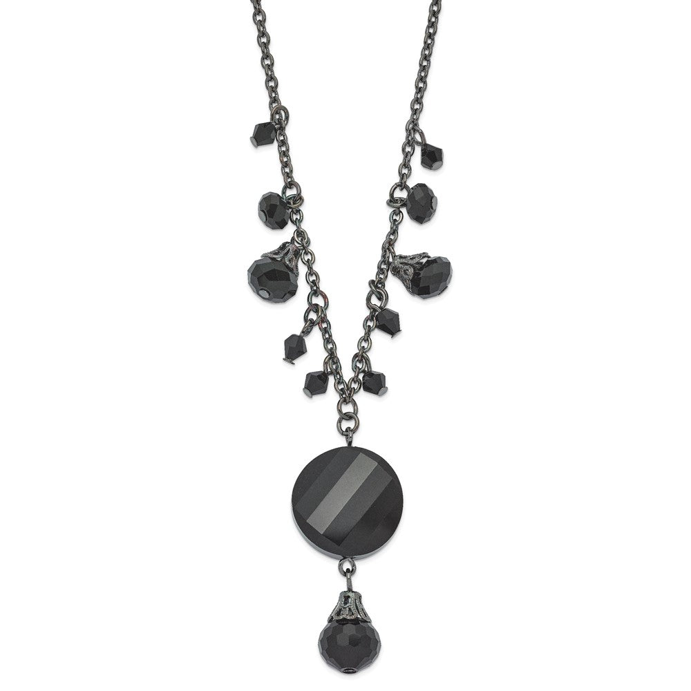 Fashion 1928 Jewelry Black-Plated Jet Black Faceted Glass Dangle Beads 16 Inch Necklace With 3 Extension