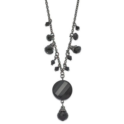 Fashion 1928 Jewelry Black-Plated Jet Black Faceted Glass Dangle Beads 16 Inch Necklace With 3 Extension