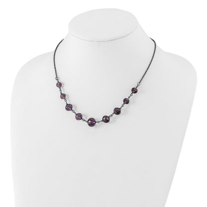 Fashion 1928 Black-Plated Smokey Purple Glass Faceted Graduated Bead 16 Inch Necklace With 3 Extension