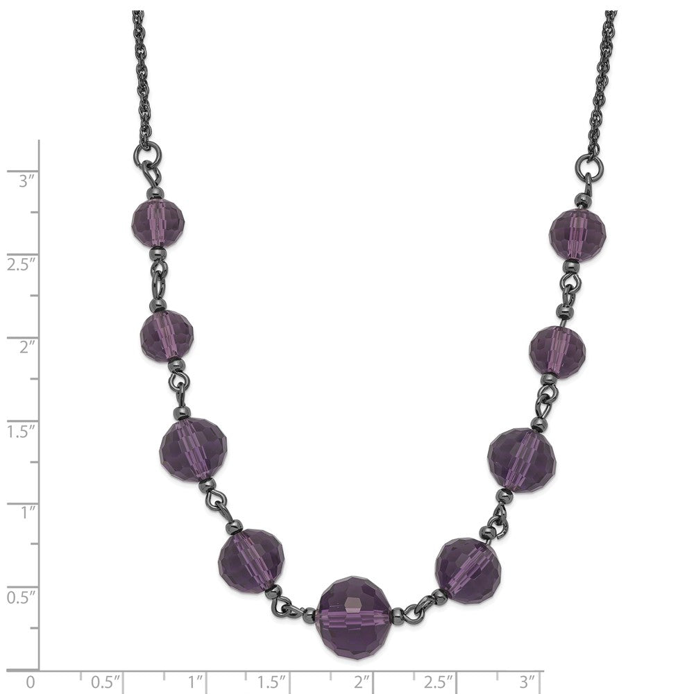 Fashion 1928 Black-Plated Smokey Purple Glass Faceted Graduated Bead 16 Inch Necklace With 3 Extension