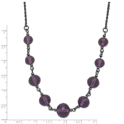 Fashion 1928 Black-Plated Smokey Purple Glass Faceted Graduated Bead 16 Inch Necklace With 3 Extension