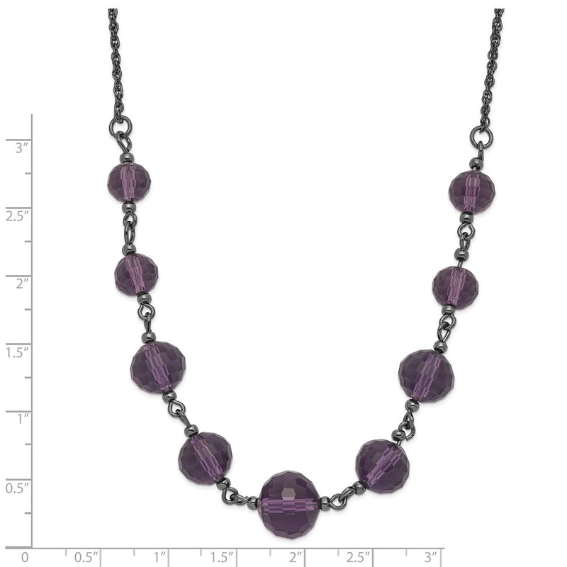 Fashion 1928 Black-Plated Smokey Purple Glass Faceted Graduated Bead 16 Inch Necklace With 3 Extension
