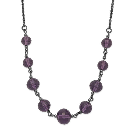 Fashion 1928 Black-Plated Smokey Purple Glass Faceted Graduated Bead 16 Inch Necklace With 3 Extension