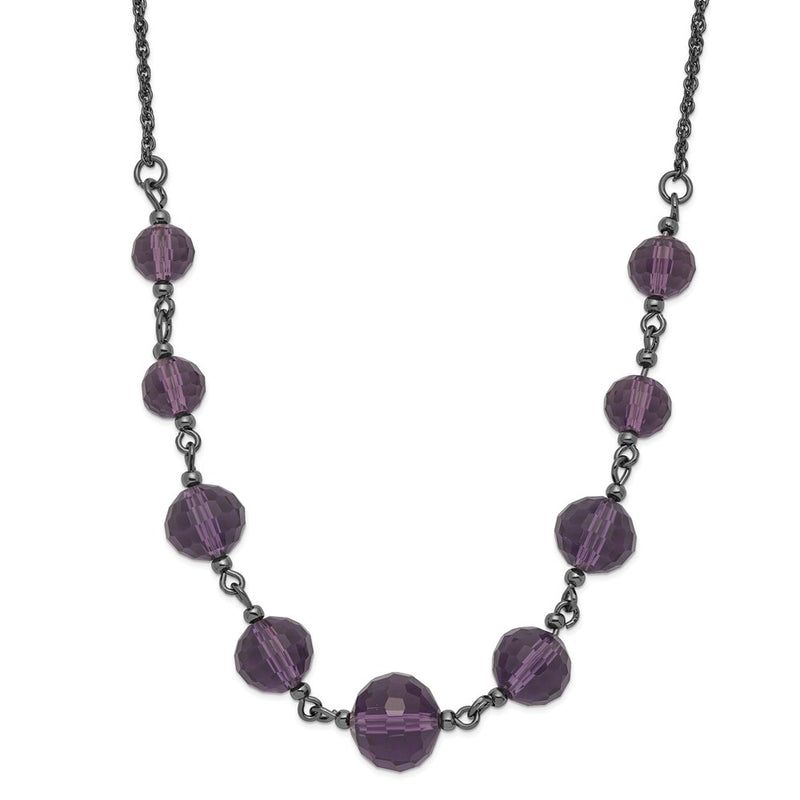 Fashion 1928 Black-Plated Smokey Purple Glass Faceted Graduated Bead 16 Inch Necklace With 3 Extension