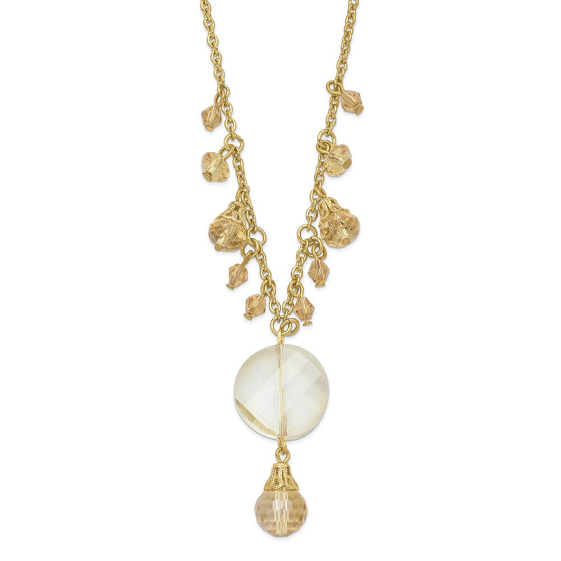 Fashion 1928 Gold-Tone Colorado Champagne Glass Beads W/ 2In Ext Necklace