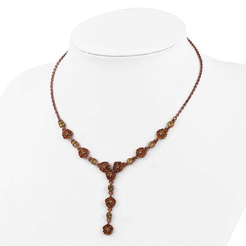 Fashion 1928 Jewelry Copper-Tone Light Colorado And Brown Crystal Floral Shape 15 Inch Y Necklace With 3 Extension
