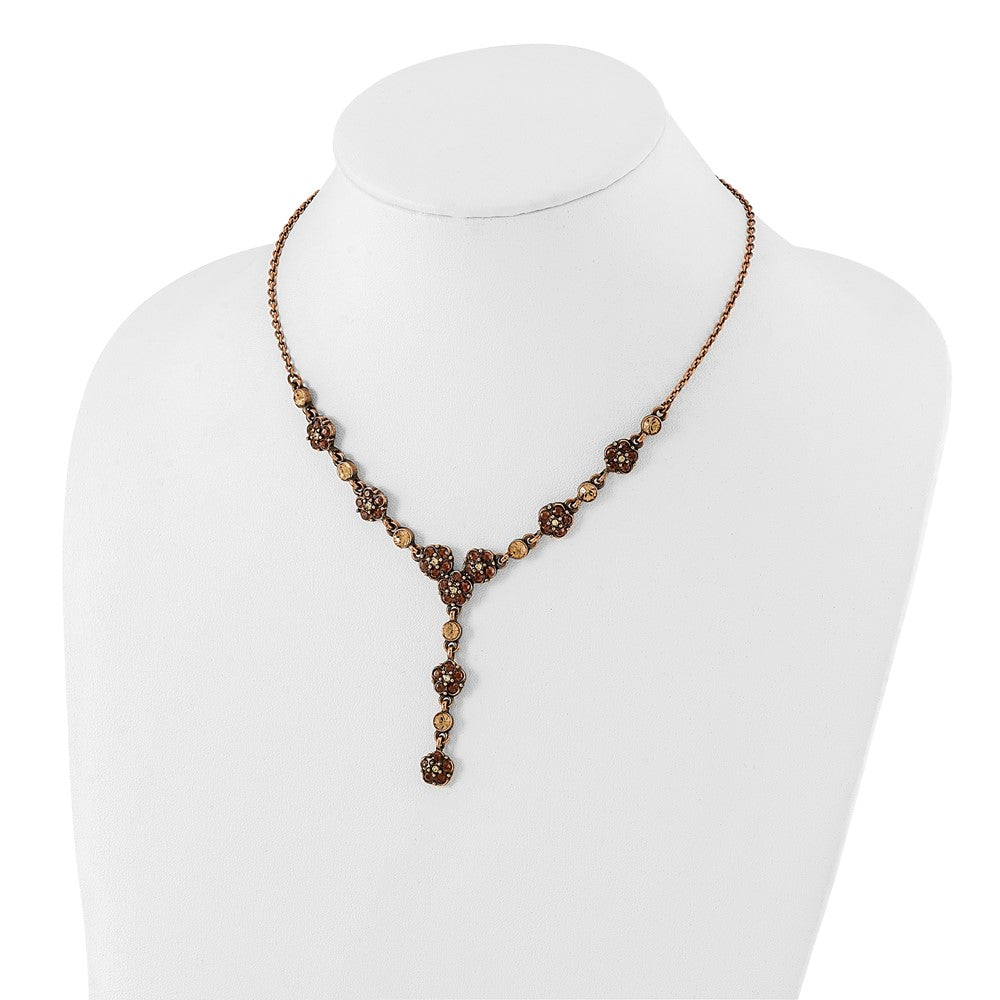 Fashion 1928 Jewelry Copper-Tone Light Colorado And Brown Crystal Floral Shape 15 Inch Y Necklace With 3 Extension