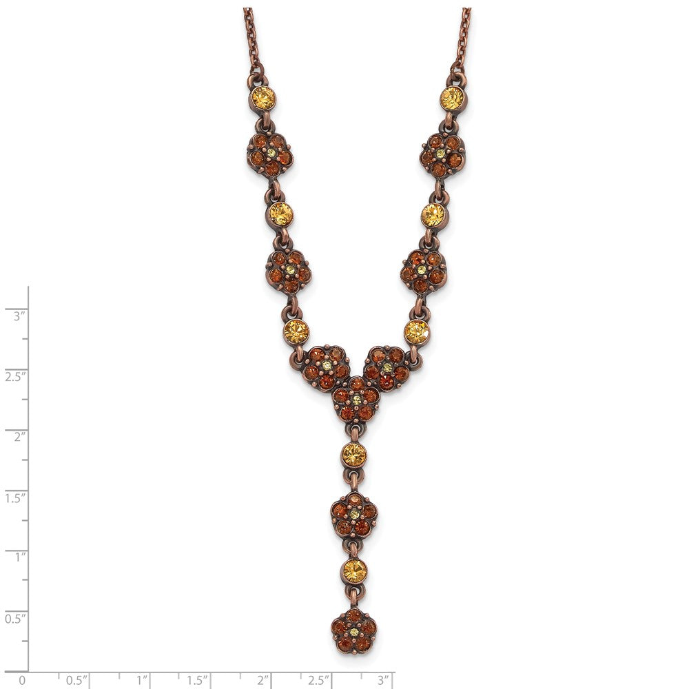 Fashion 1928 Jewelry Copper-Tone Light Colorado And Brown Crystal Floral Shape 15 Inch Y Necklace With 3 Extension