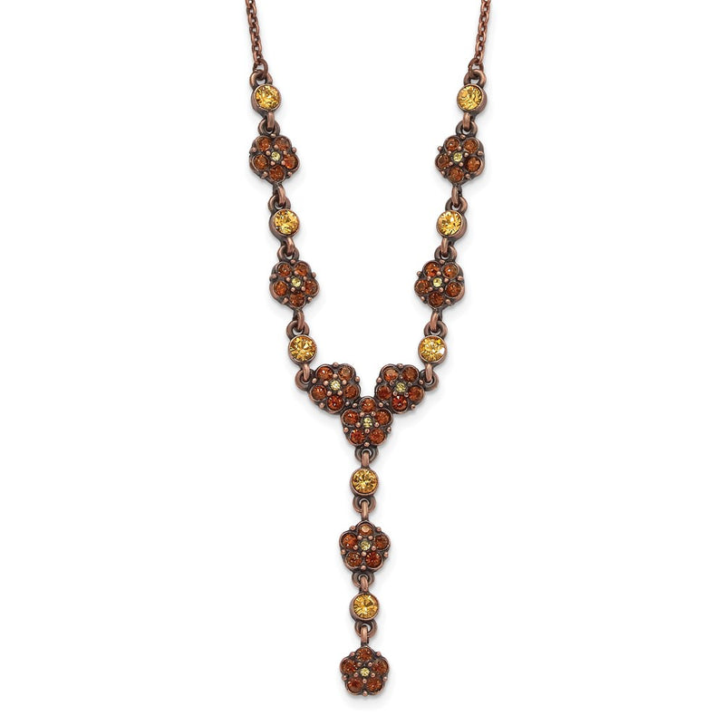 Fashion 1928 Jewelry Copper-Tone Light Colorado And Brown Crystal Floral Shape 15 Inch Y Necklace With 3 Extension