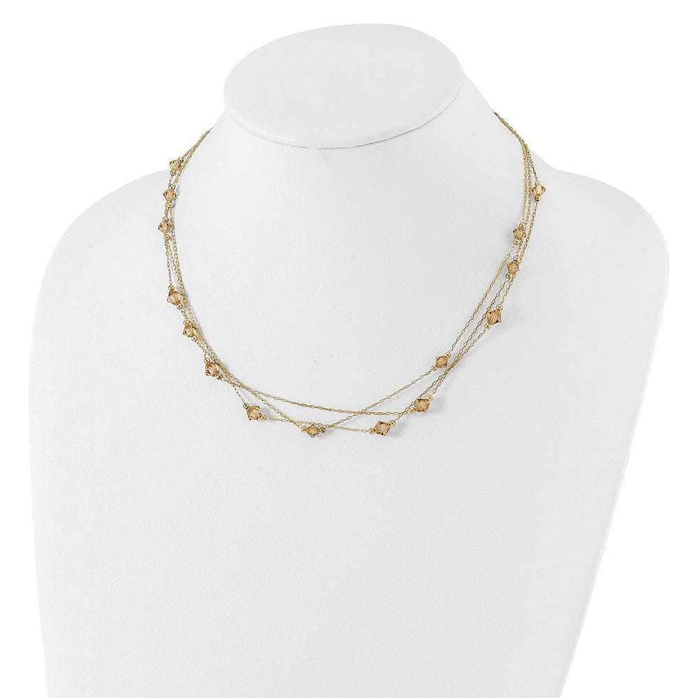 Fashion 1928 Jewelry Gold-Tone Link Light Colorado Faceted Acrylic Beads Three Strand W/ 3 Inch Extension Necklace