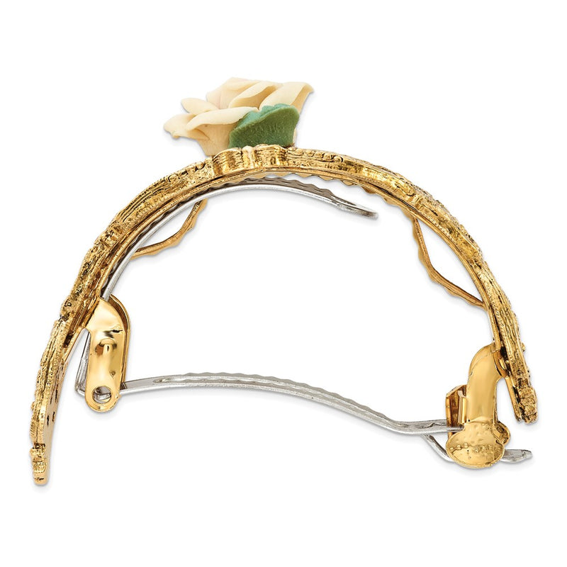 Fashion 1928 Jewelry Gold-Tone Filigree Ornate Porcelain Rose Ponytail Holder