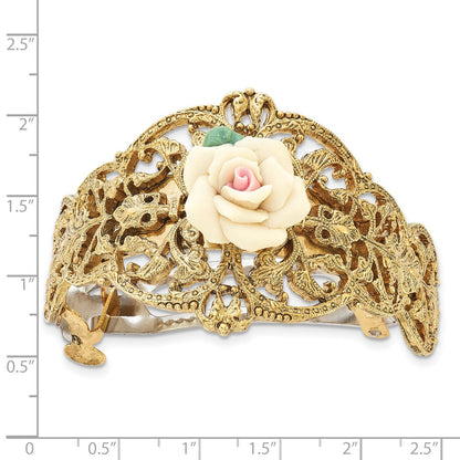 Fashion 1928 Jewelry Gold-Tone Filigree Ornate Porcelain Rose Ponytail Holder