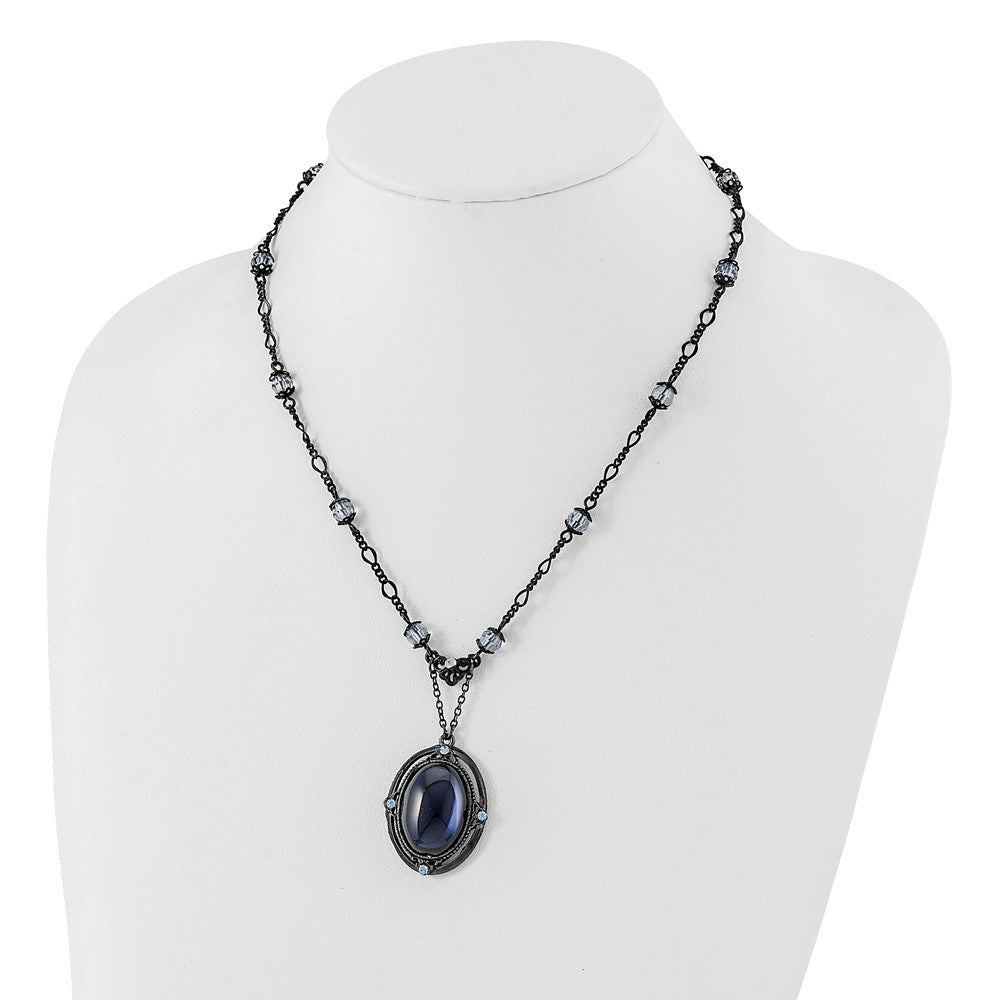 Fashion 1928 Jewelry Black-Plated Light Blue And Dark Crystal 16 Inch Necklace With 3 Extension