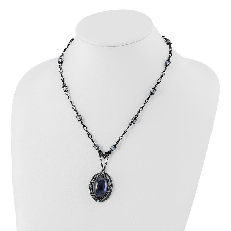 Fashion 1928 Jewelry Black-Plated Light Blue And Dark Crystal 16 Inch Necklace With 3 Extension