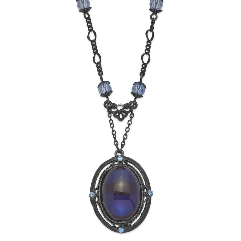 Fashion 1928 Jewelry Black-Plated Light Blue And Dark Crystal 16 Inch Necklace With 3 Extension